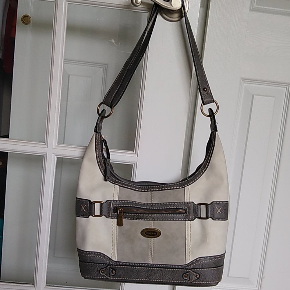 Bag, gray and cream colored
